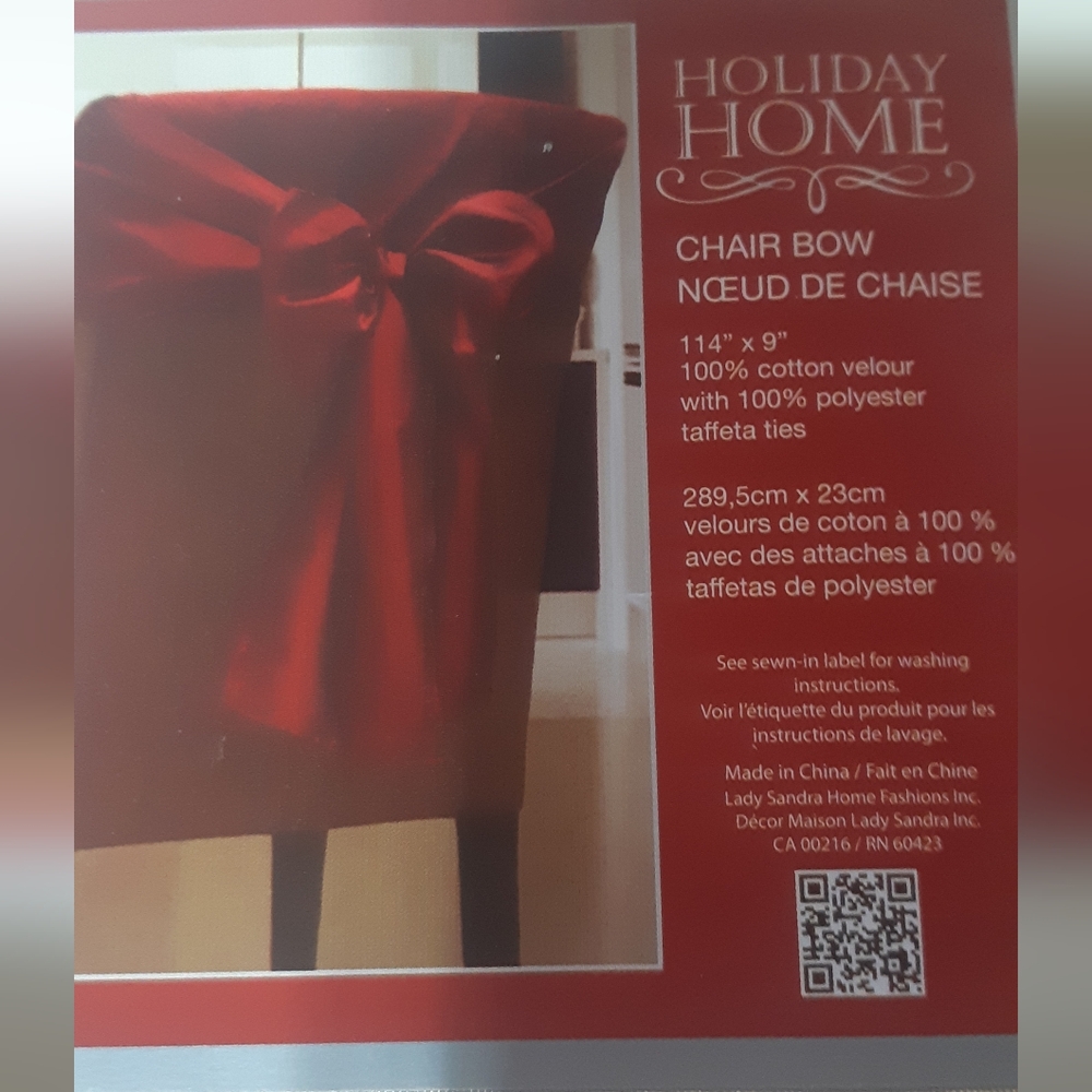 New Without Tag Holiday Home Gold Chair Bow